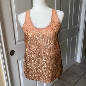 BCBG Sequin Racer Back Top, Peach, XS